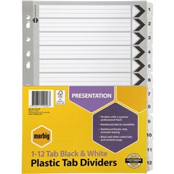 DIVIDERS A4 12 REINF TAB BRD BLACK/WHITE DIVIDERS A4 12