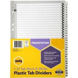DIVIDERS A4 31 REINF TAB BLK/WHITE