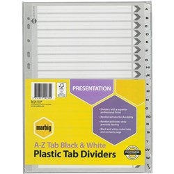 DIVIDERS A4 A-Z REINF TAB BRD BLACK/WHIT DIVIDERS A4 A-Z REINF TA