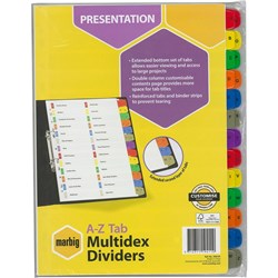 MARBIG MULTIDEX DIVIDERS A4 A-Z Tab White Board Coloured Tab