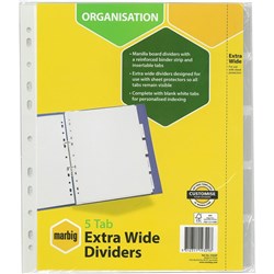 MARBIG EXTRA WIDE DIVIDERS A4 5 TAB MANILLA WHITE 37650 INSERTABLE TABS