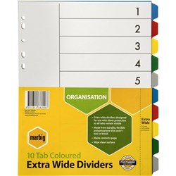 MARBIG EXTRA WIDE DIVIDERS 10 TAB A4 PP 36200