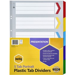 MARBIG COLOURED DIVIDERS A3 1-5 Tab Board Portrait Asst