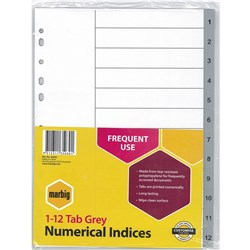 MARBIG POLYPROP INDICES A4 NUMERICAL 1 - 12 GREY