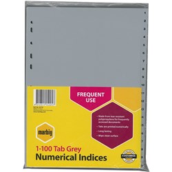 MARBIG POLYPROPYLENE INDICES NUMERICAL 1-100 A4 GREY