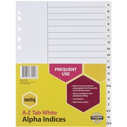 MARBIG POLYPROP INDICES A4 A-Z WHITE 35051