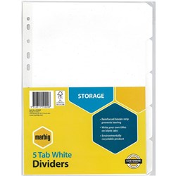 MARBIG DIVIDERS MANILLA WHITE 5 TAB 373000F