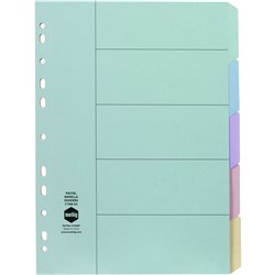 MARBIG MANILLA DIVIDERS 5 Tab A4 PASTEL Multi-Coloured