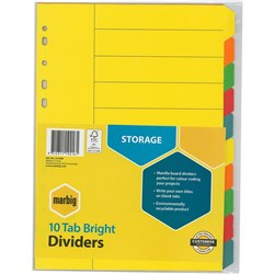 MARBIG MANILLA BRIGHT A4 10 TAB DIVIDER BTS  CVC