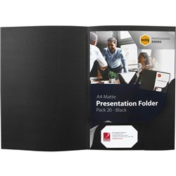MARBIG PRESENTATION FOLDERS Pro Series A4 Matt Blk Pk20