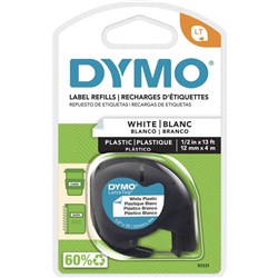 DYMO LETRATAG TAPE 12MM X 4M 91331 WHITE PLASTIC
