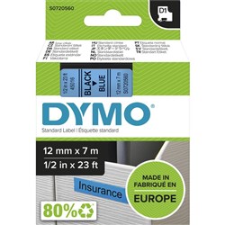 DYMO LABELLING TAPE D1 12MM X 7M SD45016 BLACK ON BLUE