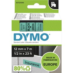 DYMO LABELLING TAPE D1 12MM X 7M SD45019 BLACK ON GREEN