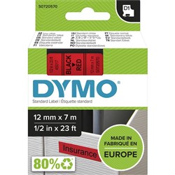 DYMO LABELLING TAPE D1 12MM X 7M SD45017 BLACK ON RED