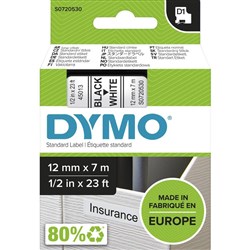 DYMO LABELLING TAPE D1 12MM X 7M SD45013 BLACK ON WHITE 45013