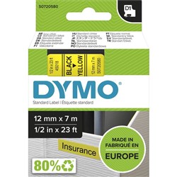 DYMO D1 TAPE 12MM X 7M BLACK ON YELLOW SD45018