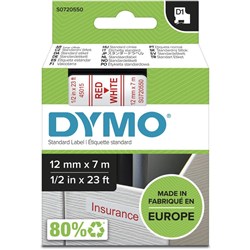 DYMO LABELLING TAPE D1 12MM X 7M SD45015 RED ON WHITE