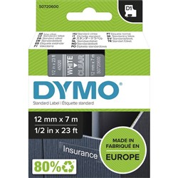 DYMO LABELLING TAPE D1 12MM X 7M SD45020 WHITE ON CLEAR