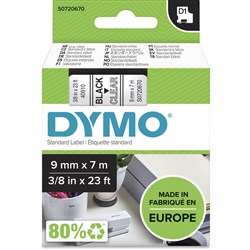 DYMO LABELLING TAPE D1 9MM X 7M SD40910 BLACK ON CLEAR