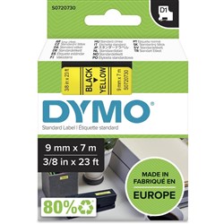 DYMO LABELLING TAPE D1 9MM X 7M SD40918 BLACK ON YELLOW
