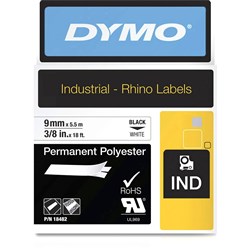 DYMO RHINO INDUSTRIAL LBL TAPE Permanent Poly 9mmx5.5m White