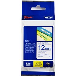 BROTHER TZE233 PTOUCH TAPE 12MMx8M BLUE ON WHITE