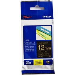 BROTHER TZE334 PTOUCH TAPE 12MMx8M GOLD ON BLACK