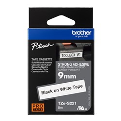 BROTHER TZES221 PTOUCH TAPE 9MM BLACK ON WHITE STRONG ADHESIVE