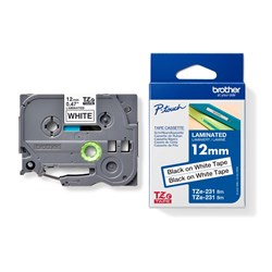 BROTHER TZE231V2 PTOUCH TAPE 12MMX8M  BLACK ON WHITE TWIN