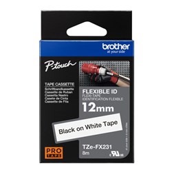 BROTHER TZEFX231 PTOUCH TAPE 12MMX8M BLK  ON WHITE FLEXIBLE