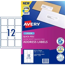 AVERY LASER LABELS L7164 BOX 100 12 PER SHEET 959005