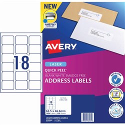 AVERY LASER LABELS L7161 BOX 100 18 PER SHEET 959002