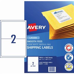 AVERY L7168 SMOOTH FEED LABEL Laser 2/Sht 199.1x143.5mm Wht Box 250 shts