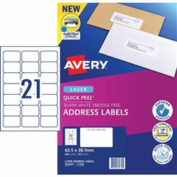 AVERY 21 ADDRESS LABELS PACK 20 L7160 952000