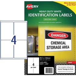 AVERY HEAVY DUTY LASER LABELS L7069 4 L/P/Sht 99.1x139mm