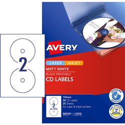 AVERY CD/DVD LABELS PKT 25 L7676 FOR LASER PRINTER