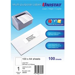 UNISTAT LASER/INKJET LABELS Copier 1/Sht 297x210mm