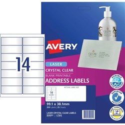 AVERY LASER LABELS L7563 PACK 25 CLEAR 14 PER PAGE 959051