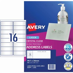 AVERY LASER CLEAR LABEL 16 TO PAGE PKT 25   959050  L7562