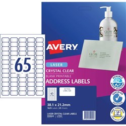 AVERY LASER LABELS L7551 PACK 25 CLEAR 65 PER PAGE