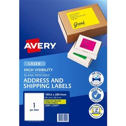 AVERY LABEL L7167FY FLURO YELLOW 1 TO PAGE PACK OF 25