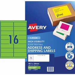 AVERY FLURO GREEN LABELS L7162FG 16 UP PACK OF 25