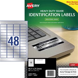 AVERY DURABLE HEAVY DUTY LABEL L6009 SILVER PKT 20 48 LABELS PER SHEET