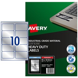 AVERY DURABLE HEAVY DUTY LABEL L6012 SILVER PKT 20 10 LABELS PER SHEET