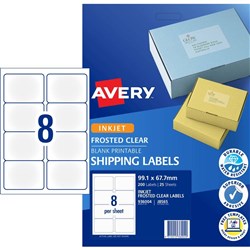 AVERY CLEAR INKJET LABELS J8565 8 L/P/Sht 99.1x67.7mm Parcel