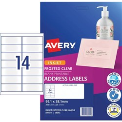 AVERY CLEAR INKJET LABELS 14 UP J8563 PKT 25