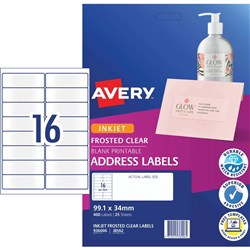 AVERY CLEAR MATT FINISH J8562 16  INJET LABEL PKT 25