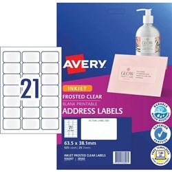 AVERY CLEAR INKJET LABELS J8560 21 PER SHEET PKT 25