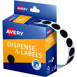 AVERY REMOVABLE DISPENSER LABELS 14MM ROUND BLACK PACK OF 1050