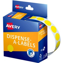 AVERY REMOVABLE DISPENSER LABELS 14MM ROUND YELLOW PACK OF 1050